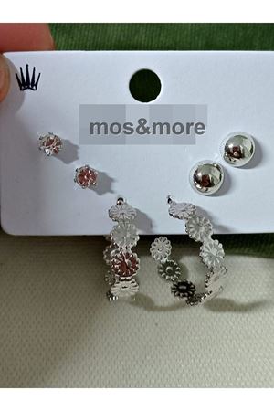 6 Parça, Gümüş Paaptya  Kadın Küpe Seti