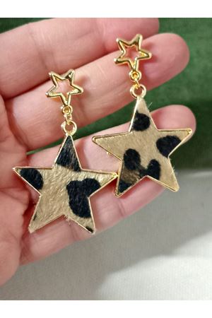 Yıldız Leopar Sallantılı Şık Kadın Küpe