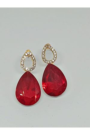 Kırmızı Taşlı Damla Gold Kadın Küpe