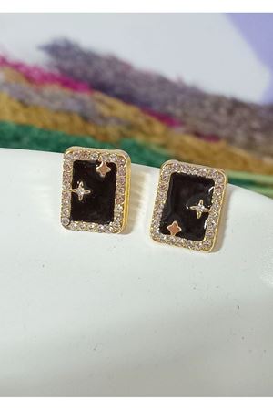 Gold Siyah Mineli Minimal Kuzey Yıldızı Kadın Küpe