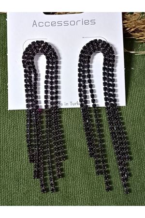 Siyah Taşlı Sallantılı Uzun Kadın Abiye Küpe