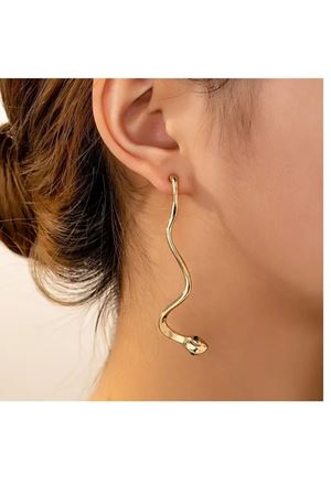 Gold Yılan Tasarım Büyük Kadın Küpe