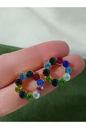 Çelik Renkli zirkon Taşlı Küçük Halka Abiye Günlük Kadın Küpe