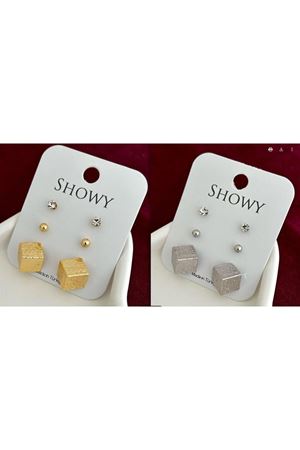 Gold 3 Lü Set Küp Tasarım Kadın Küpe