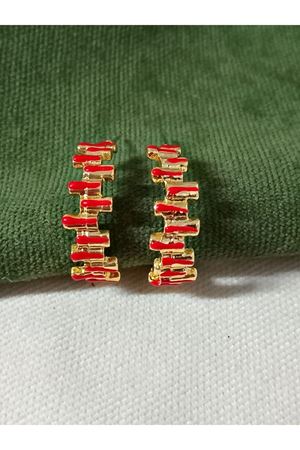 Kırmızı Mineli Gold  Şık Halka Küpe