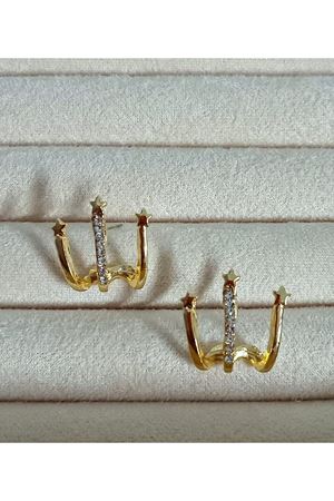 Gold  Kristal Taşlı Çoklu Görünümlü Küpe