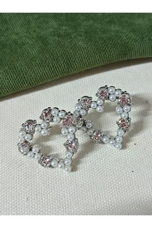 Gümüş İncili Taşlı Kalp Zirkon Şık Kadın Küpe