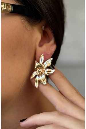 Gold Yarım Çiçek Flower Kadın Küpe