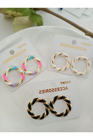 Gold Pembe Lila Mavi Mineli Halka Küpe