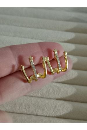 Gold  Kristal Taşlı Çoklu Görünümlü Küpe