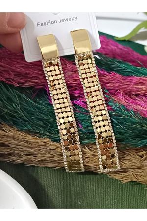 Gold Uzun Sallantılı Işıltılı Şık Abiye Günlük Kadın Küpe