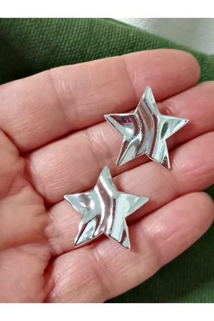 Gümüş Yıldız Dalagalı  Plaka Küpe