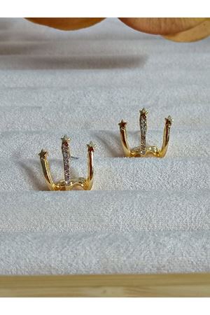 Gold  Kristal Taşlı Çoklu Görünümlü Küpe