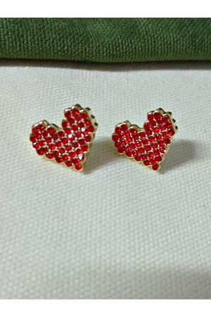 Gold Kırmızı Taşlı Kalp Kadın Küpe