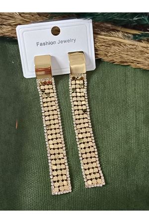 Gold Uzun Sallantılı Işıltılı Şık Abiye Günlük Kadın Küpe