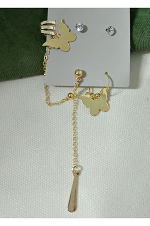 Gold Kelebek Kıkırdak  Sallantılı Uzun Şık Küpe