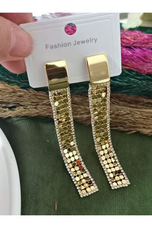 Gold Uzun Sallantılı Işıltılı Şık Abiye Günlük Kadın Küpe