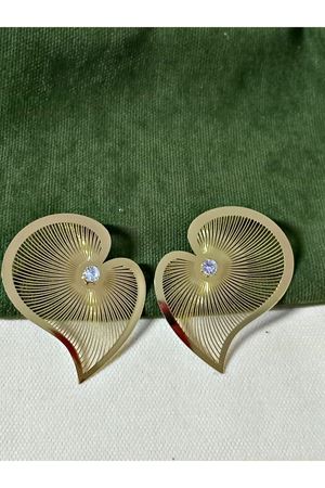 Gold Kalp Taşlı Şık Çok Hafif Büyük Kadın Küpe