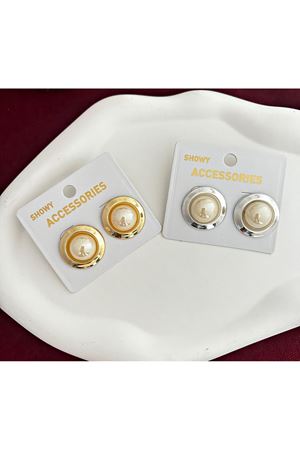 Gold Yuvarlak Tasarım İnci Düğme Kadın Küpe (2,5cm)