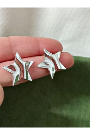 Gümüş Yıldız Dalagalı  Plaka Küpe