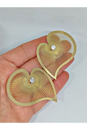 Gold Kalp Taşlı Şık Çok Hafif Büyük Kadın Küpe