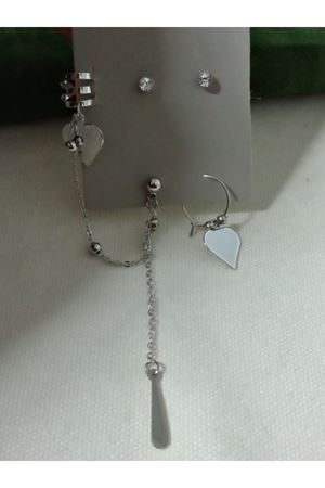 Gümüş Kalp Kıkırdak Sallantılı Uzun Şık Küpe