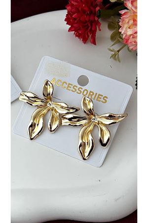 Gold Çiçek Tasarım Büyük Kadın Küpe