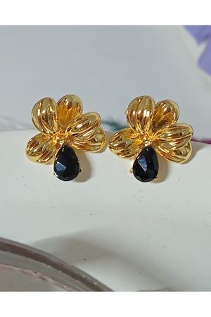 Gold Siyah Damla Tasarım Kadın Küpe