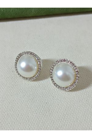 Gümüş Zirkon Taşlı Incili Düğme Kadın Küpe