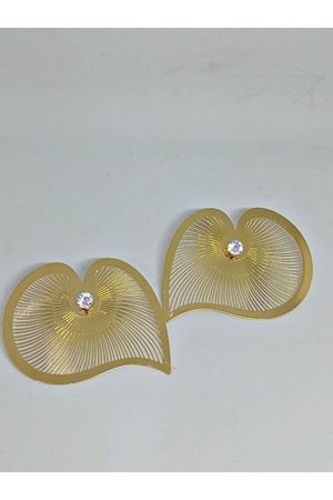 Gold Kalp Taşlı Şık Çok Hafif Büyük Kadın Küpe