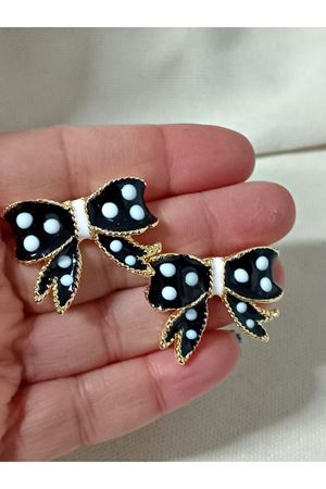 Siyah Mineli Fiyonk Puantiye Küpe