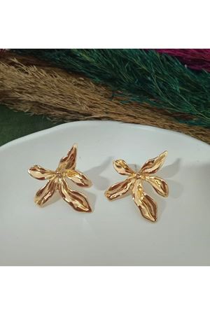 Gold Çiçek Tasarım Büyük Kadın Küpe
