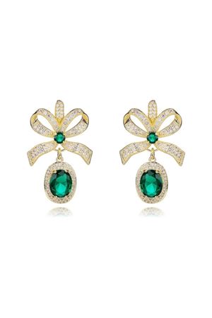 Zirkon Taşlı Altın Kaplama Yeşil Sallanan Küpe