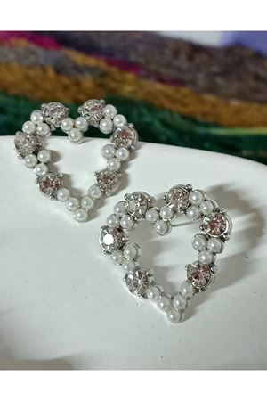 Gümüş İncili Taşlı Kalp Zirkon Şık Kadın Küpe