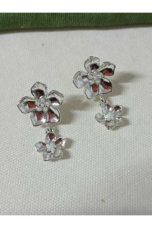 Gümüş İkilli Çiçek Sallantılı Moda Küpe