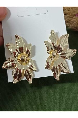 Gold Yarım Çiçek Flower Kadın Küpe