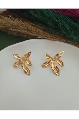 Gold Çiçek Tasarım Büyük Kadın Küpe