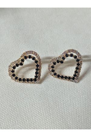 Gold Siyah Beyaz Kristal Taşlı Kalp Kadın Abiye Küpe