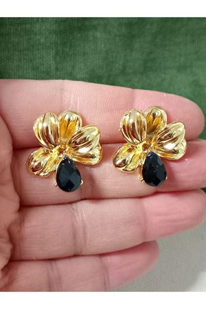 Gold Siyah Damla Tasarım Kadın Küpe