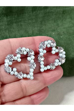 Gümüş İncili Taşlı Kalp Zirkon Şık Kadın Küpe