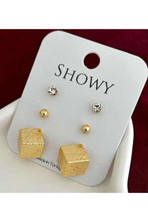 Gold 3 Lü Set Küp Tasarım Kadın Küpe