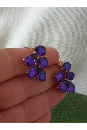 Mor Gold Kristal Taşlı Yaprak Küpe Abiye Günlük