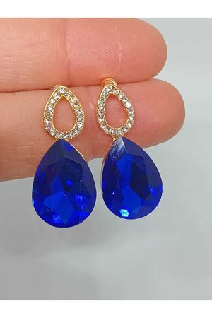 Lacivert Taşlı Damla Gold Kadın Küpe