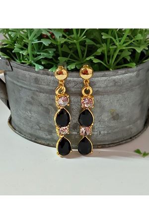 Siyah Gold Kristal Taşlı Abiye Kadın Küpe