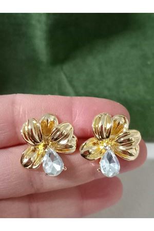 Gold Beyaz Damla Tasarım Kadın Küpe