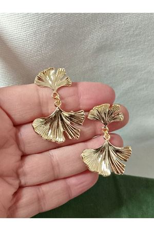 Gold Gingko Yaprak Sallantılı Kadın Küpe Vintage Küçük
