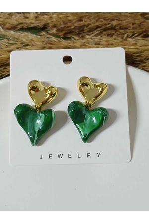 Çelik Nefti Yeşil Gold Kalp Tasarım Kadın Küpe