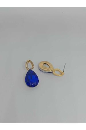 Lacivert Taşlı Damla Gold Kadın Küpe