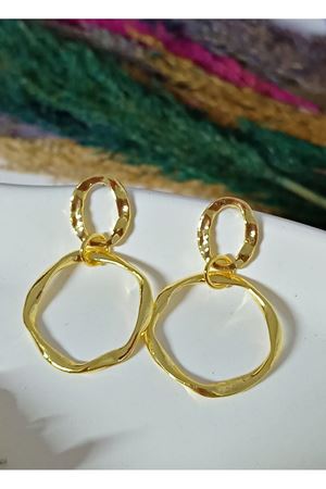 Gold Çift Halka Sallantılı Şık Kadın Küpe