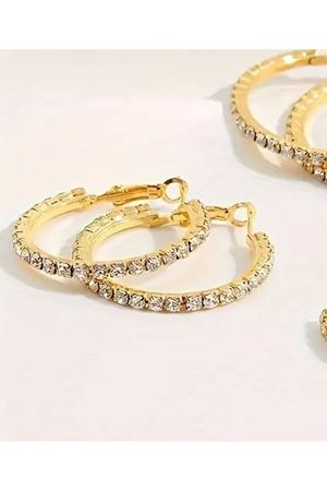 4,5cm Orta Boy Taşlı Gold Halka Kadın Küpe,1 Çift
